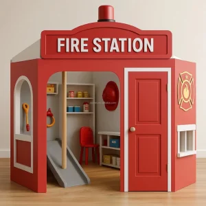 Large Toddler Indoor Playground Mini Fire Station Role Play Interactive Play Set Children’s Kids House Pretend Playhouse