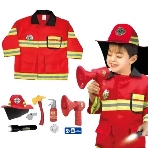 Low MOQ Role Playing Game Firemen Clothing Suit Uniform Fireman Dress Occupational Firefighter Costume for Kids