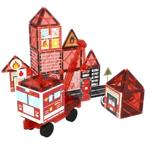 Magnetic Tiles Fire Station Theme Building Blocks with Fire Truck 3D DIY STEM Educational Toy ASTM EN71 CPC CE ABS