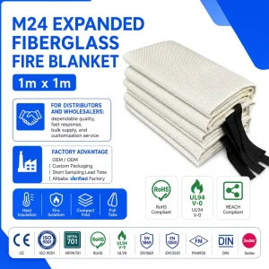 Manufacturer Expanded Fiberglass Fire Blanket 1M * 1M Custom Packaging Service