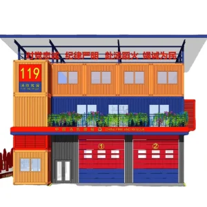 Mobile Mini Steel Fire Station Skid Mounted Thermal Insulation Electric Side Opening Safety Container House Modular Prefab Homes