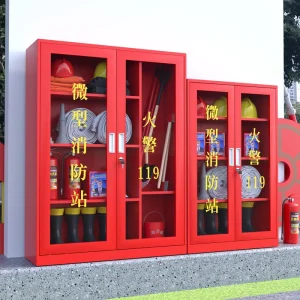 Modern Metal Fire Fighting Cabinet with Two Glass Doors Firefighter Fire Suit Cabine for Commercial Use in Hotels and Gyms
