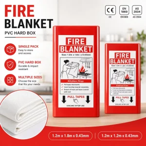 Multi Size Fiberglass Fire Blanket PVC Hard Box Single Pack 1m 1.2m 1.5m 1.8m 2m CE EN1869