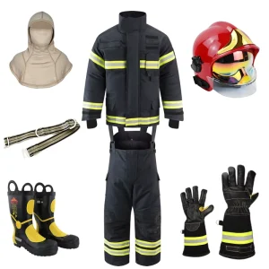 NFPA1971 and EN469 Standard Approved Khaki Color Full Set FireFighter Suits Including Helmet Gloves Boot and Hood