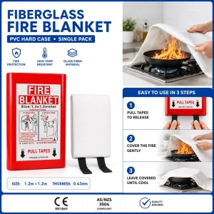 Non Toxic Odorless Fiberglass Fire Blanket 1.2m * 1.2m 0.43mm Thick Hard PVC Box CE EN1869 Certified Bulk Supply