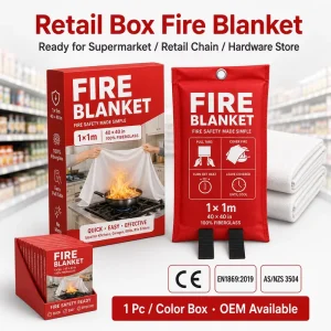 OEM 1m * 1m CE Certified Fiberglass Fire Blanket Retail Box with Private Label and Manual