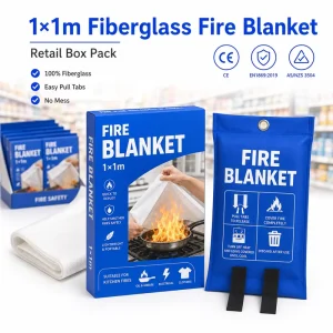 OEM 1m * 1m Fiberglass Fire Blanket CE Certified Custom Color Box Private Label Retail