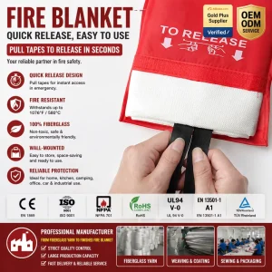 OEM Custom Logo Fiberglass Fire Blanket for Home Kitchen 1.2*1.8m Factory Direct