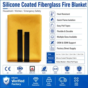 OEM Custom Logo Silicone Coated Fiberglass Fire Blankets 1M*1M Fireproof Blanket