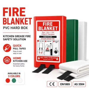 OEM Fiberglass Fire Blanket 1m * 1m PVC Hard Box EN1869 Certified Kitchen Fire Protection