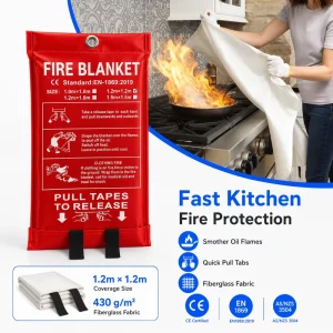 OEM Fiberglass Fire Safety Blanket 1.2*1.2m 430gsm PVC Soft Pouch