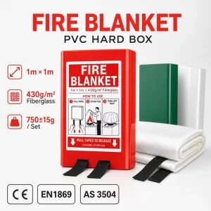 OEM Kitchen Fire Blanket Fiberglass 1*1m PVC Hard Box CE EN1869 AS 3504 Certified Supply
