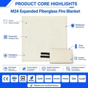 OEM ODM Expanded Fiberglass Fire Blanket 1M x 1M Custom Logo Packaging