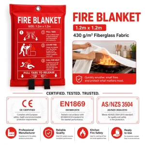 OEM Red Blue Black Fire Blanket 1.2*1.2m 430gsm Fiberglass PVC Pouch for Private Label Buyers Color Custom Service