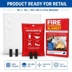 OEM Retail Box Fire Blanket 1m * 1m 100% Fiberglass Kitchen Grease Fire Suppression Blanket Custom Logo