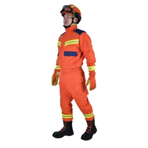 Orange Aramid Emergency Rescue Firefighter Suit Fireman Uniform with ATPV 25-40cal/cm & HRC4 Protection