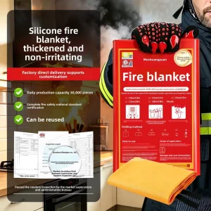 Orange Double Sided Silicone Coated Fire Blanket CE Certified Fiberglass Material for Household Fire Protection