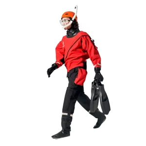 Orange Dry Water Rescue Suit with Suede Leather Upper and Mesh Fabric Life Vest for Emergency Use