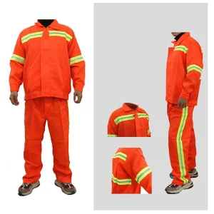 Orange Reflective Men’s Firefighter Style Road Sanitation Jumpsuits Custom Administration Cleaning Suit for Work