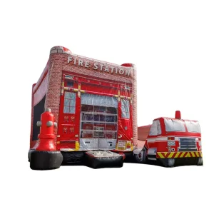 Outdoor Playground Fire Truck Theme Inflatable Fire Station Bouncy Castle Slide Combo Bounce House Jumping Castle for Kids