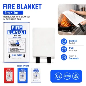 PVC Box Fire Blanket Fiberglass 1x1m Kitchen Safety CE Certified EN1869 Supplier