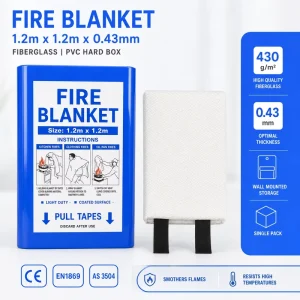 PVC Hard Box Fire Blanket 1.2m*1.2m 0.43mm Fiberglass Individual Packing Retail Ready CE EN1869 Certified