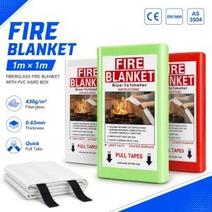 PVC Hard Box Fire Blanket 1m x 1m Fiberglass Cloth CE EN1869 Kitchen Grease Fire Emergency Tool