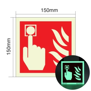 Photoluminescent Fire Alarm Call Point Sign PVC Aluminum Plate Safety Warning Yellow Green Glow 150x150mm 3C Certified