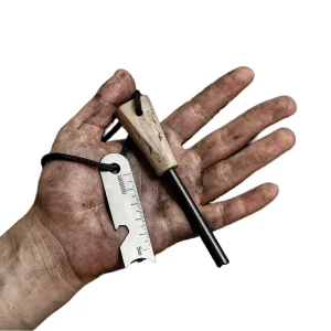 Portable Self Rescue Multifunctional Fire Tool with Wooden Handle for Outdoor Camping and Climbing