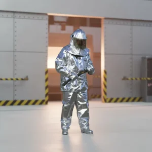 Professional Aluminum Foil Fabric Aluminized Fire Proximity Suit for Foundry Operations With Integrated Hood Visor EN 11612