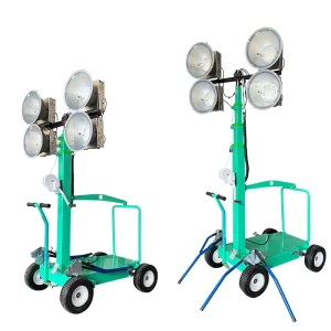 Pushcart Type LED Mobile Light Tower Manual Lifting 5 Meters High Adjustable Height HMF958
