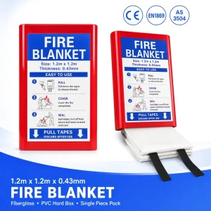 Quick Release Fire Safety Blanket 1.2m*1.2m 0.43mm Fiberglass PVC Hard Box CE EN1869 Certified Single Pack