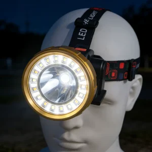 Rechargeable Solar Headlamp 90 Degree Angle Adjustment 6 Lighting Modes Hands Free Flashlight for Outdoor Activities