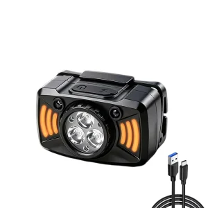 Rechargeable Super Bright IPX4 Waterproof Motion Sensor Portable 3*LED Headlamp 50-99M Beam Range USB-C Charging for Camping