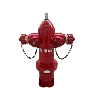 Red Ductile Iron Fire Hydrant Manual Control Water Supply Valve Chain Attached Side Caps