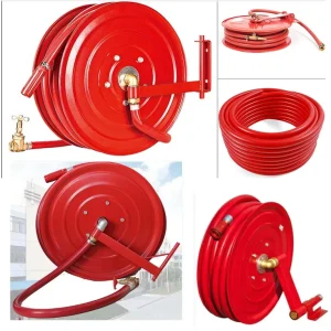 Red Fire Hose Reel with Fire Hose Hose Reel 1″x30m Red Rubber Hose with 1″ Plastic Nozzle 1.5″ BSP Male Brass Fire Hydrant Valve