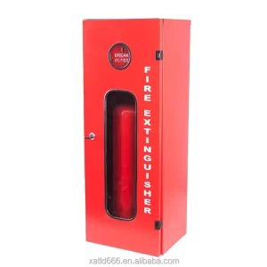 Red Steel Fire Extinguisher Storage Cabinet Warning Label Firefighting Equipment Accessory