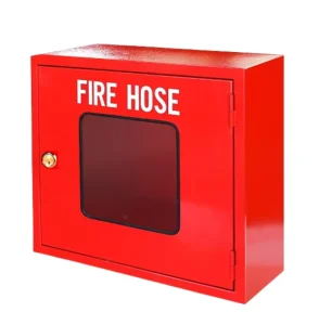 Red Steel Fire Hose Reel Cabinet Wall Mounted Lockable Fire Safety Storage Box With View Window