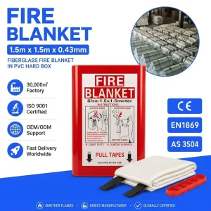 Restaurant Grease Fire Blanket 1.5*1.5m Fiberglass PVC Hard Case Fast Pull Tabs Design