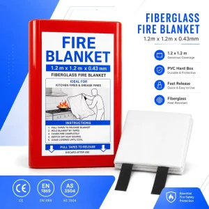 Restaurant Kitchen Grease Fire Safety Blanket 1.2m*1.2m 100% Fiberglass 0.43mm PVC Hard Box OEM Private Label Supply