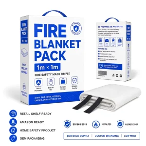 Retail Shelf 1*1m Fire Blanket Fiberglass Single Box Pack for Supermarket Hardware Store and Safety Kits