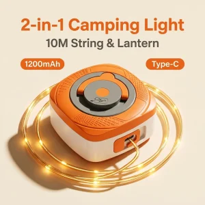 Retractable 10M Warm Camping String Light 1200mAh Type C Rechargeable Emergency Tent Decor Light with Wire Winding Tray