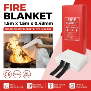 Reusable 1.5m 0.43mm Fiberglass Fire Blanket PVC Hard Box Pull Tape CE EN1869 No Chemical Residue