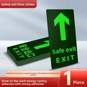 Safety Exit Rectangular Aluminum Floor Stickers Glow in the dark Self luminous Wear resistant Self adhesive Customizable Signs