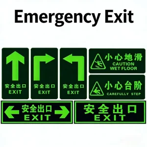Self-Luminous Glow-in-the-Dark Safety Exit Stickers Fluorescent Evacuation Route Wall Decals for Emergency Access