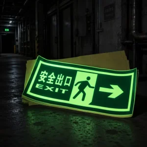 Self Luminous Glow in the Dark Safety Warning Sign Fire Emergency Exit PVC Photoluminescent Light Storing Wall Sticker