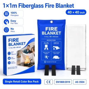 Single Pack 1*1m Fiberglass Fire Blanket Retail Box Kitchen Oil Fire Suppression Blanket