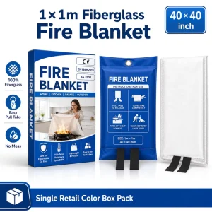 Single Retail Pack 1*1m Fire Blanket Fiberglass Kitchen Grease Fire Safety Blanket for Chain Store Buyers