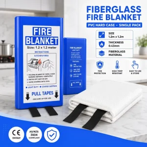 Single Unit 1.2*1.2m Fire Blanket PVC Box Fiberglass Pull Tape Emergency Kitchen Blanket