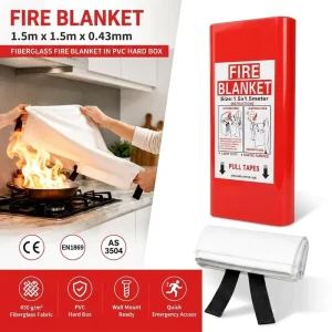 Single Unit 1.5*1.5m Fire Blanket PVC Box Fiberglass Pull Tape Emergency Safety Blanket